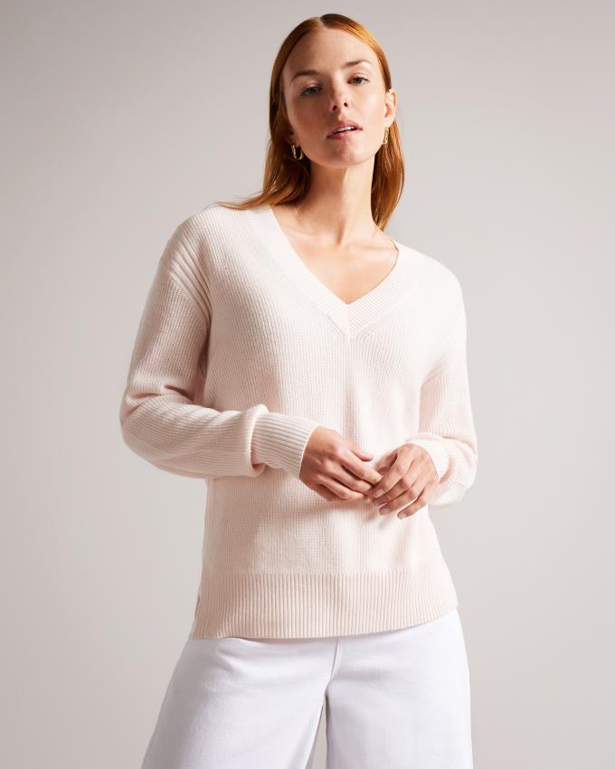 Pull Ted Baker Cashmere Blend V-Neck Rose Femme | MML-39567580